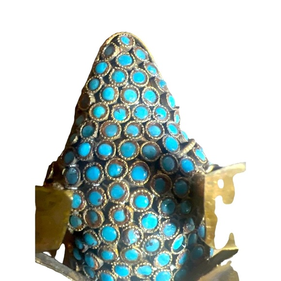 Tibetan Frog Brass Turquoise Vintage Beads Coral Eyes Inlaid  by Hand - Picture 5 of 9